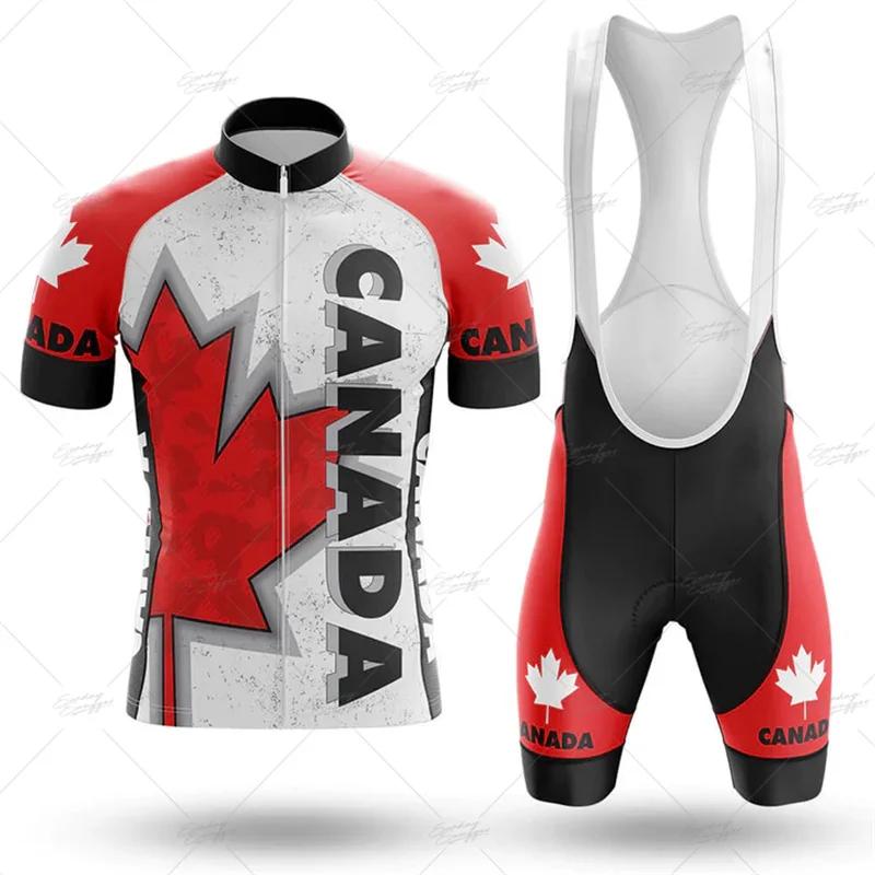 2024 캐나다 메이플 리프 사이클링 의류, 여름 사이클링 저지 세트, 남성 로드 바이크 셔츠, 반팔 자전거 셔츠